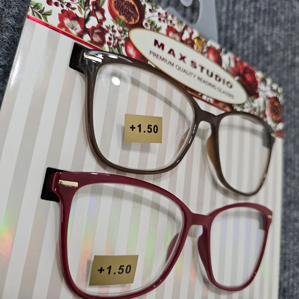 Max Studio Reading Glasses Women +1.50 Multi Square Premium Quality 4-Pack